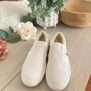 Jcrew ivory cord and sherpa lined sneakers